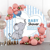 Lofaris Its A Boy Blue Strip Elephant Baby Shower Round Backdrop